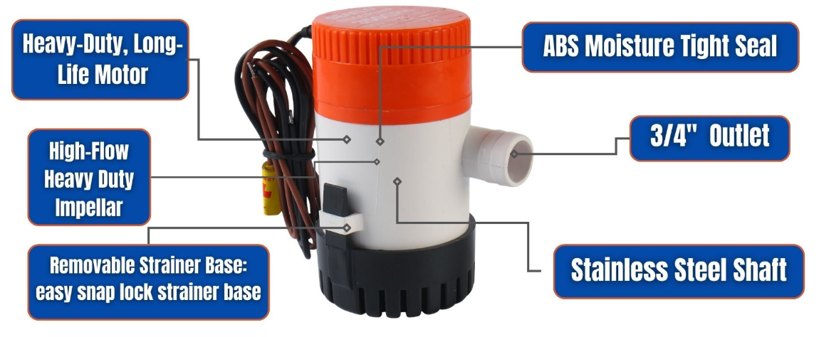 SEAFLO 01-Series 12V Submersible Bilge Pump 350GPH Non-Automatic