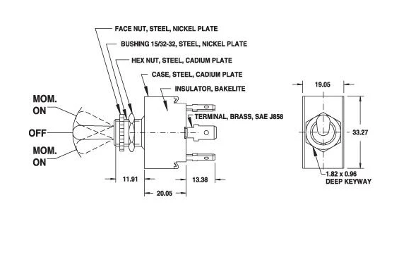 Cole Hersee Toggle Switch MOM On/Off/MOM On DPDT Rated 25A 12V