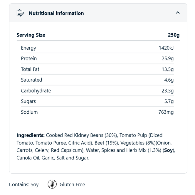 On Track Meals Mild Chilli Con Carne - 250g