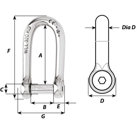 Wichard Self-locking allen head pin long shackle - Dia 8 mm 1314