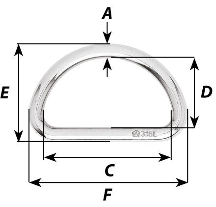 Wichard D ring - 316L - Stock dia: 6 mm - Inner dia: 50 mm 6712