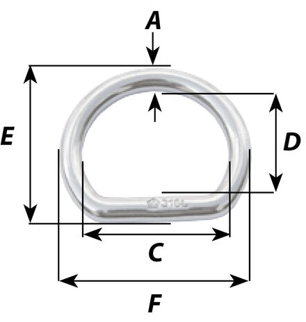 Wichard D ring - 316L - Stock dia: 5 mm - Inner dia: 30 mm 6721
