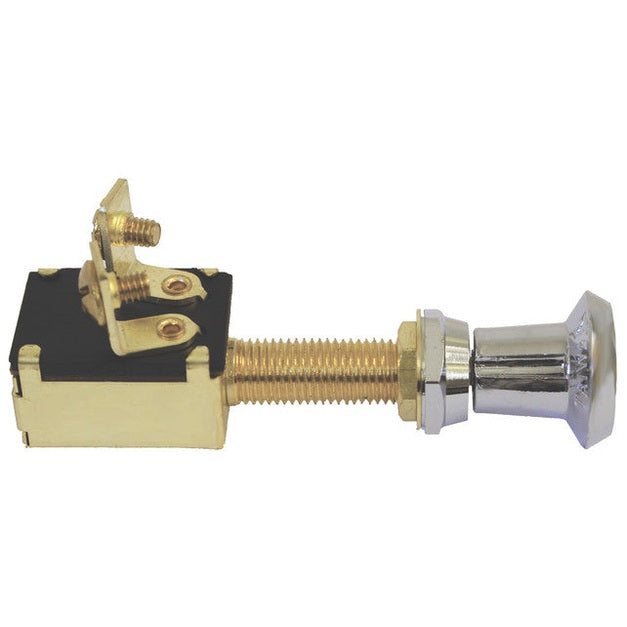 Switch - Brass Push-Pull, 2 Position, 12/24v