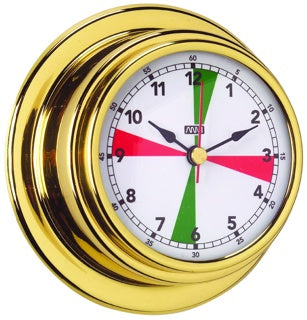 Anvi Polished Brass Radio Room Clock With Red & Green Radio Silence Zones - 70mm Dia Face