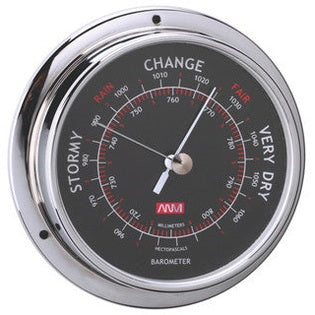 Barometer Chrome Plated Brass Black Face 95mm