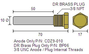 Zinc alloy engine anode combination DR Brass plug CDZ9-122