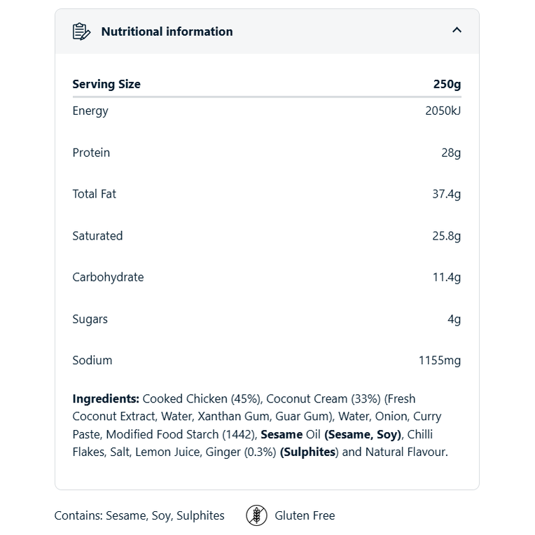 ON TRACK MEALS Coconut Ginger Chicken - 250g