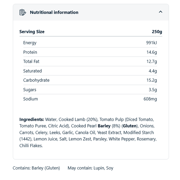On Track Meals - Tender Lamb & Pearl Barley - 250g