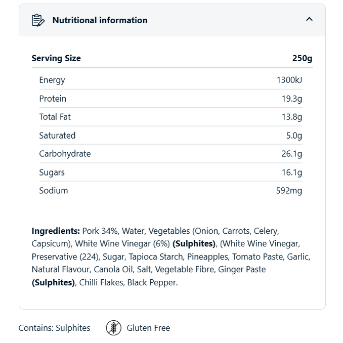 On Track Meals - Sweet And Sour Pork - 250g