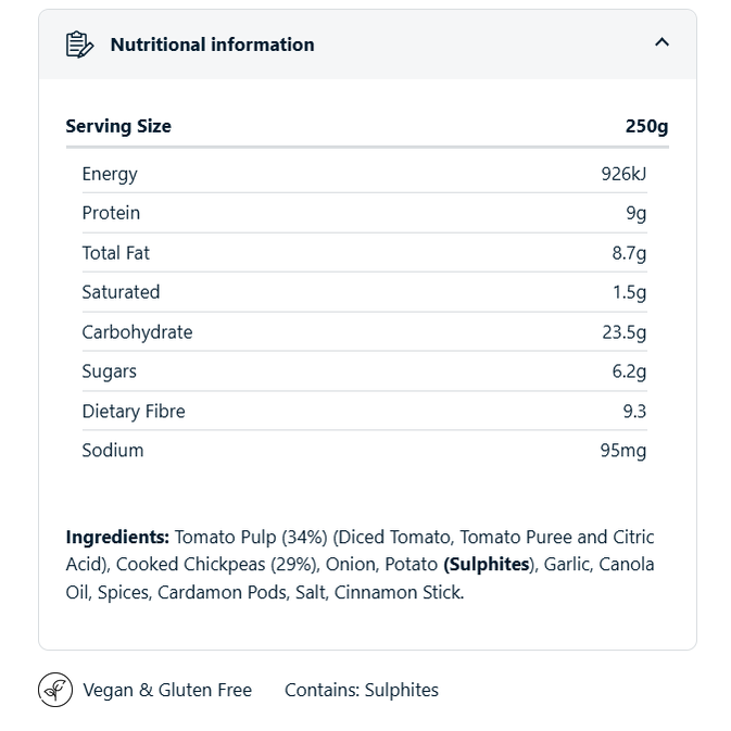 On Track Meals Vegan Chickpea Curry - 250g