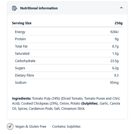 On Track Meals Vegan Chickpea Curry - 250g