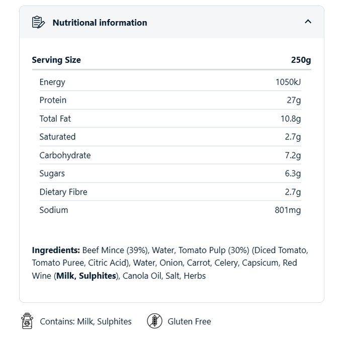 On Track Meals - Beef Bolognese - 250g