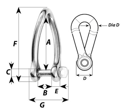 Wichard Twisted Shackle 8mm Captive Pin 1424