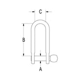 Ronstan Stainless Steel Long D Shackle, 1/2" Pin, Coined Head with Hole RF626