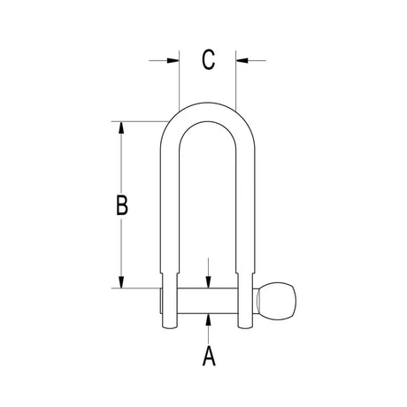 Ronstan Stainless Steel Long D Shackle, 1/2" Pin, Coined Head with Hole RF626