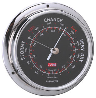 Barometer Chrome Plated Brass Black Face 95mm