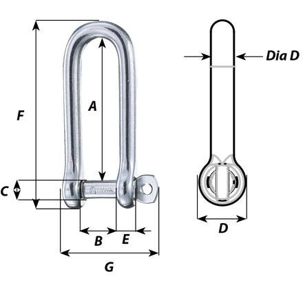 Wichard Long D shackle 4mm captive pin 1411